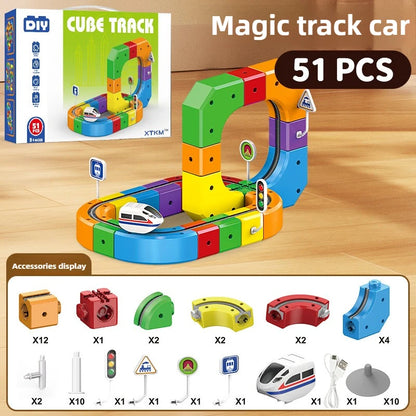 Children Magic Track Train Electric Assembled Building Blocks Magnetic Rail Car Maze Educational Toys for Kids Christmas Gifts